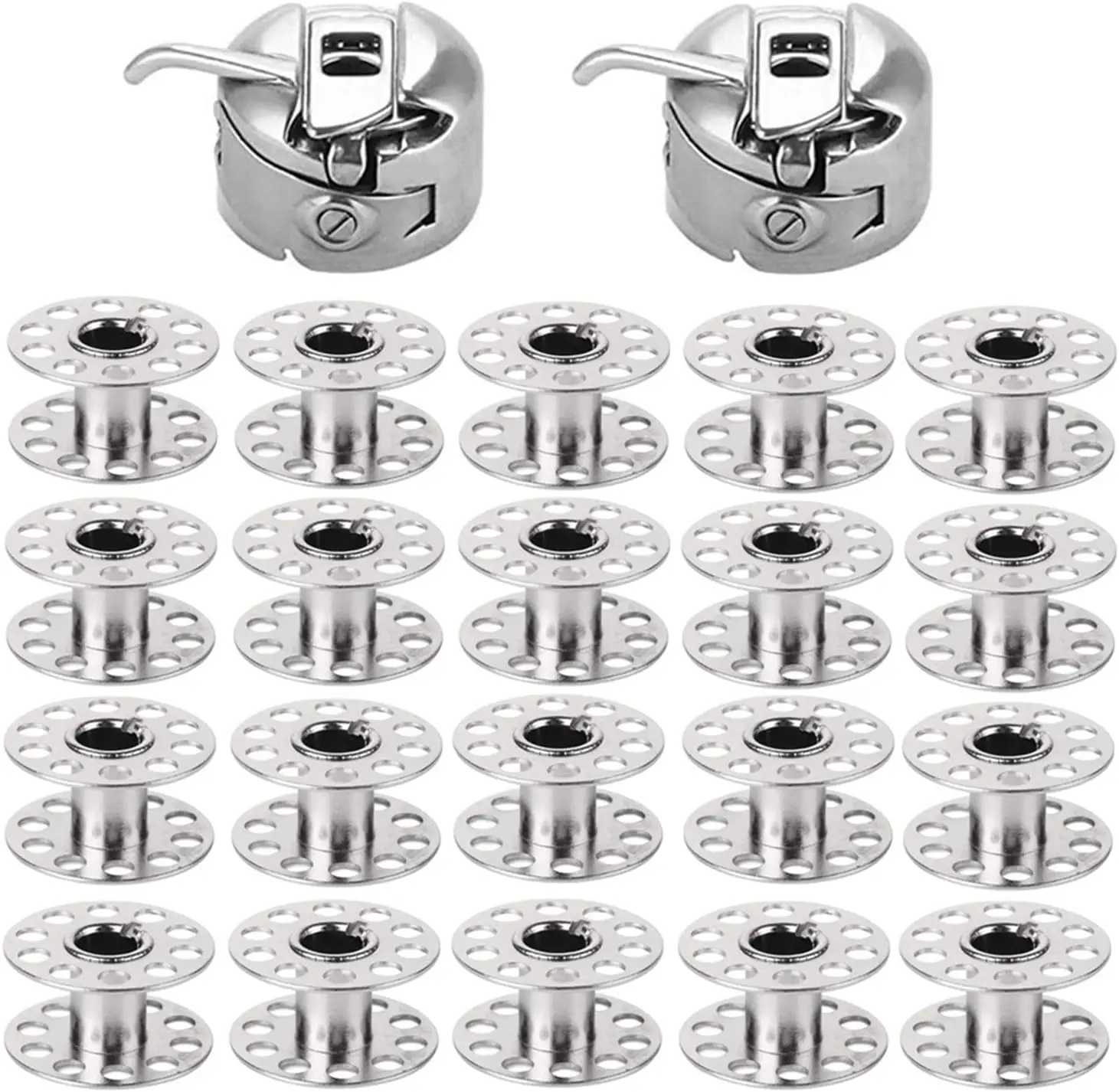 2 Pieces Bobbin Case with 20 Pieces Sewing Machine Metal Bobbins, Replacement Bobbins for Craft Sewing, Compatible with Brother