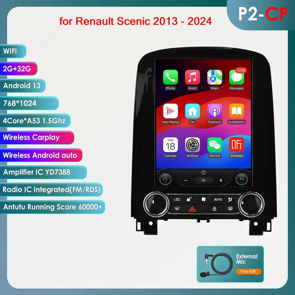 9.7 ''inch scherm Carplay 4G 2 Din Android 14 Autoradio voor Renault Scenic 2013 - 2024 Multimedia Video Player GPS DSP Autoradio