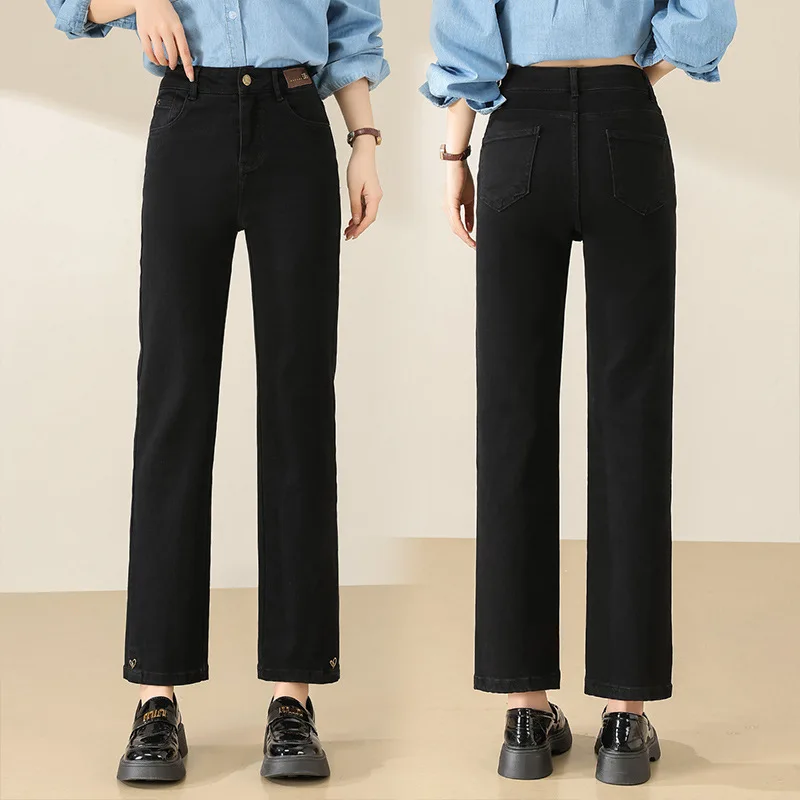 

Korean Style Slimming Black Straight-Leg Jeans Cropped Pants for Women Summer New Loose Fit Petite Pants