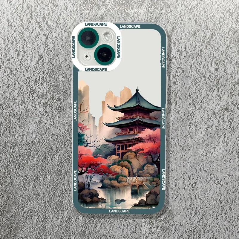 Anime Abstract Landscape Phone Case for IPhone 15 14 13 12 11 Pro Max Mini X XS XR SE 7 8 Plus Shockproof Transparent Soft Shell