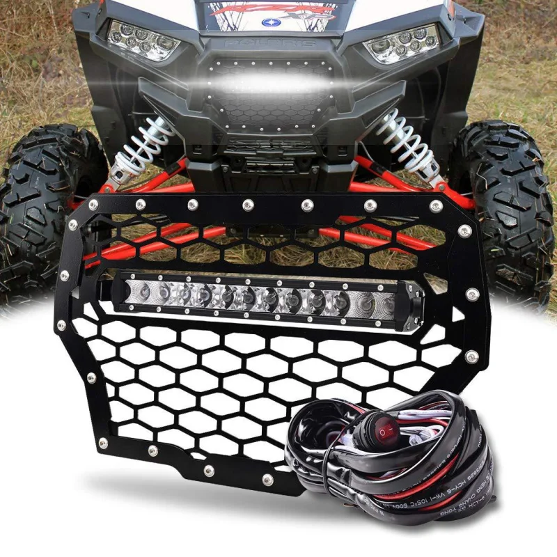 

Black Steel Grille Inserts with 13-Inch Single Row LED Light Bar 2017Polaris RZR