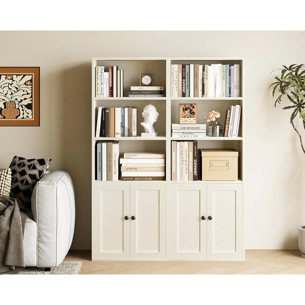 Bodenstehendes 5-stufiges hohes Bücherregal mit Türen, Aufbewahrungsregale für das Heimbüro, platzsparendes Bücherregal für Bücher und Dekoration