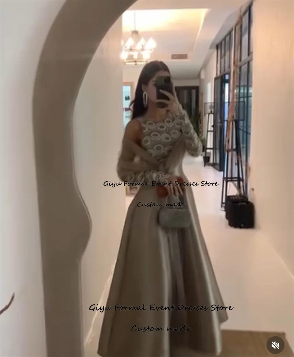 Giyu Elegant A-line Evening Gown Dress Floor-Length O-Neck Draped Vestidos De Noche Elegantes 2024 Birthday Party Dress