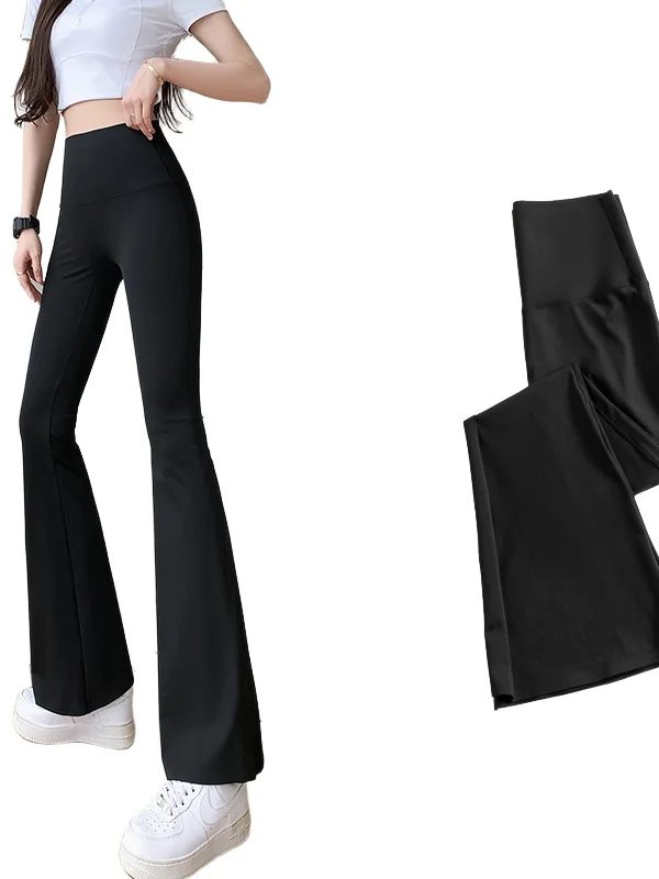 ارتفاع الخصر جرس بوت السراويل النسائية رقيقة اليوغا اللياقة البدنية السراويل ملابس خارجية الربيع الصيف التخسيس تسع نقاط السراويل