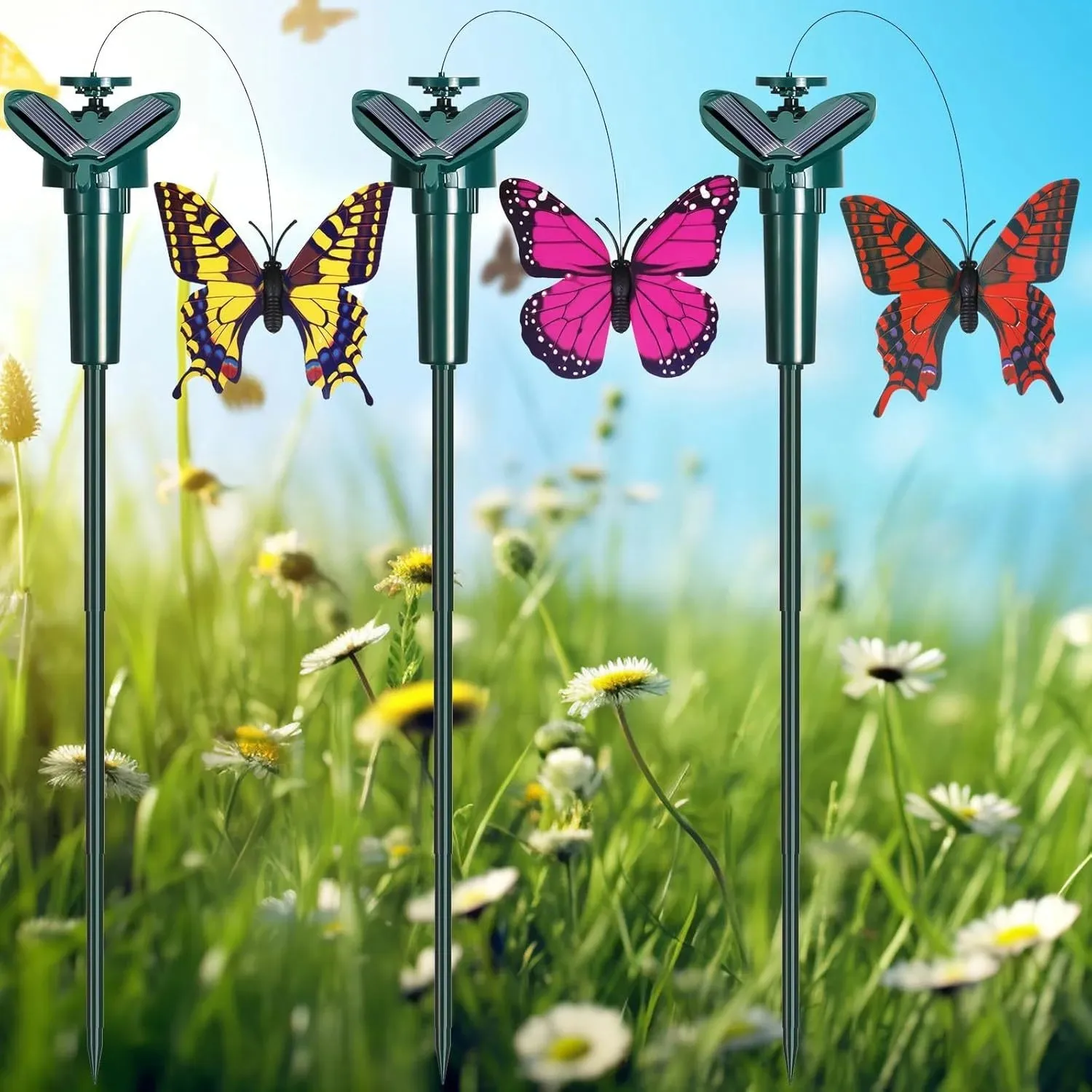 1/3 Stück Solar-Garten-Schmetterlings-Dekoration, fliegender Schmetterling, realistisches schwimmendes Solar-Design, Gartenpfähle, Heim- und Außendekoration