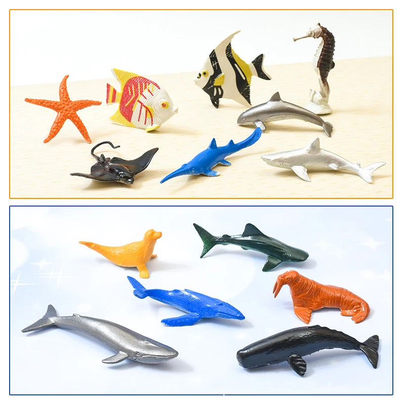 46Pc Simulated Montessori Ocean Animal Cognition Underwater World Dolphin Lobster Shark Crab Action Figures Educational Toy Gift