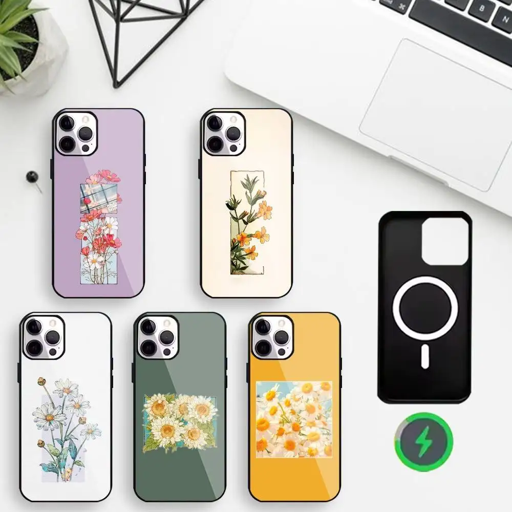 

Free flowers Phone Case For iPhone17,16,15,14,13,12,Wireless charging protective case soft cover