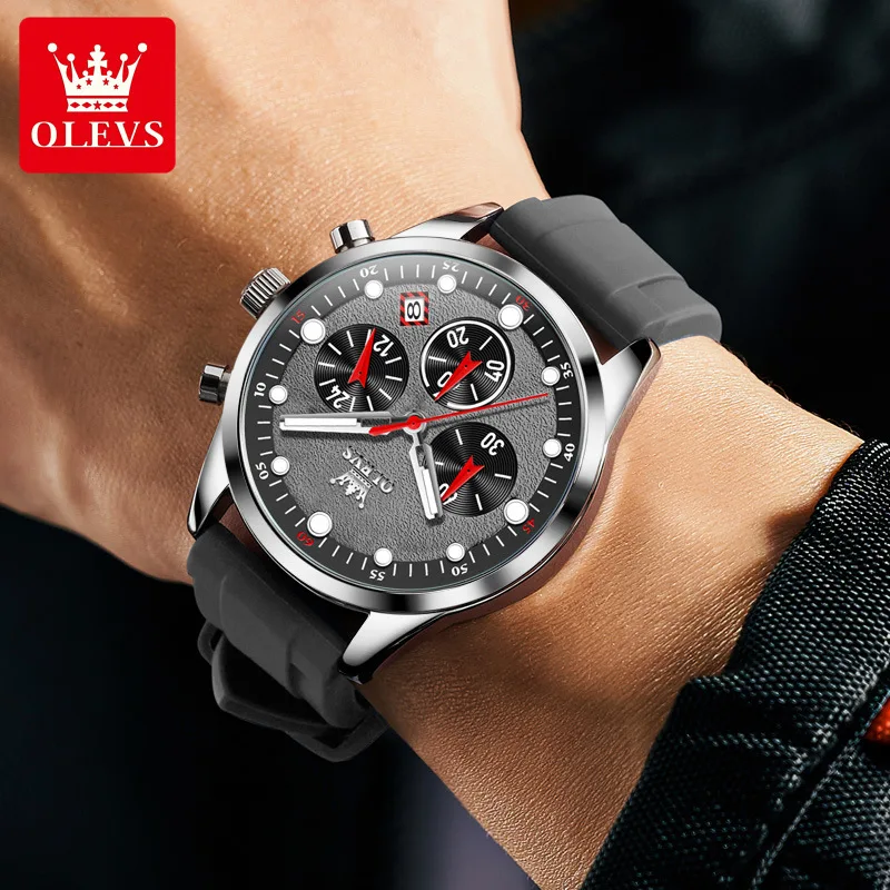 Olevs neue Sport Chronograph Quarzuhr für Männer wasserdichtes Silikon armband Mann Uhren Top Marke Mode Handuhr