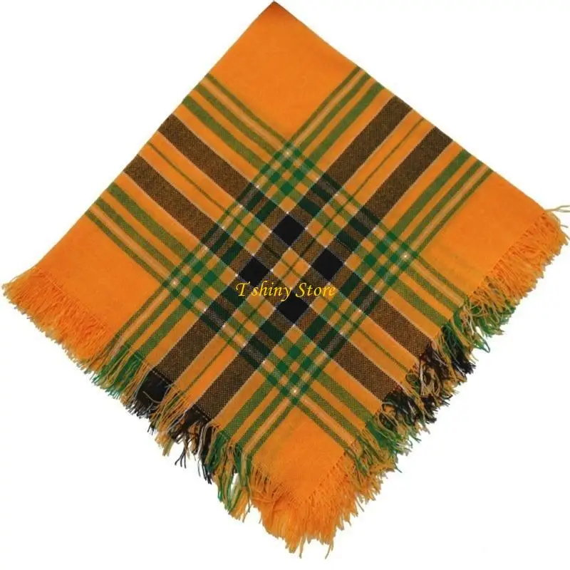 N58F Multiuse Plaids Yarn Head Scarf Vintage Rural Styles Bandana Shawl Scarf for Daily Wear Formal Event for Senior Women