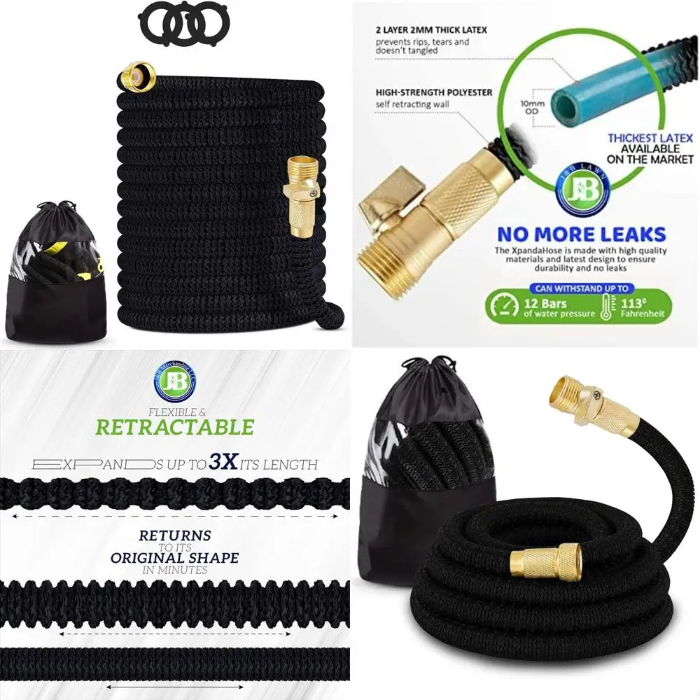 

J&B XpandaHose Расширяемый садовый шланг длиной 75 футов — сверхмощный, превосходная прочность 3750D — 4-слойный латексный сердечник — сверхпрочное латунное соединение