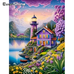 Evershine DIY House Diamond Paintings Lighthouse Landscape New Arrival Mosaic Kit Cross Stitch Embroidery Lake Home Decor