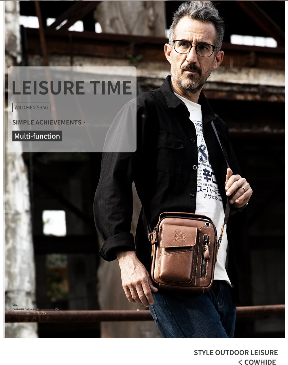 

This is a fashionable, sporty and durable hand-held crossbody bag with a top layer of cowhide