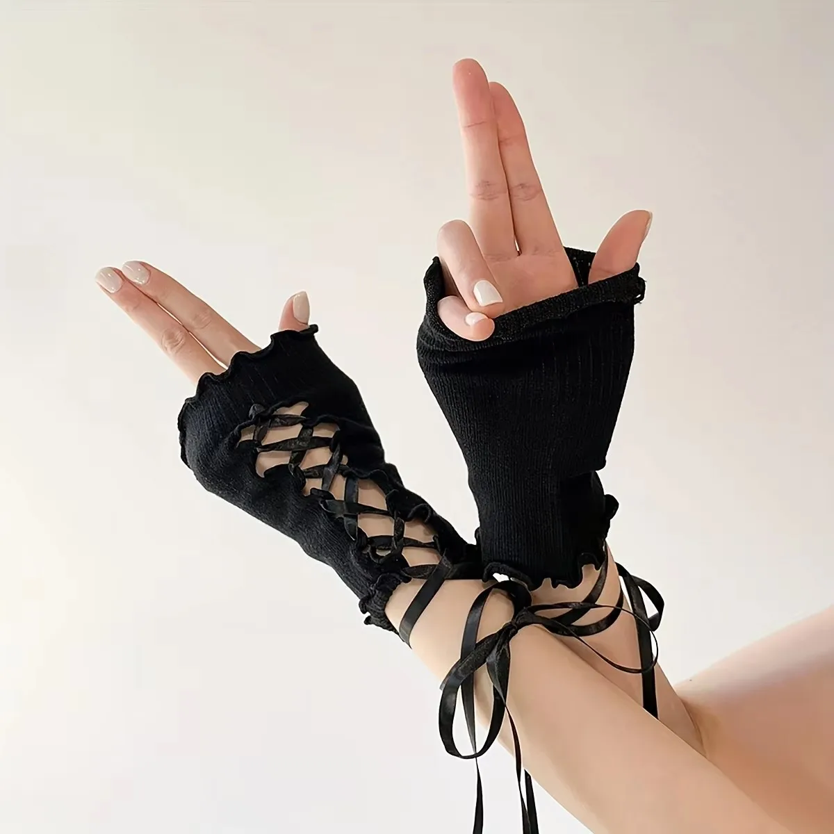 

1Pair Summer Decorative Cuffles Y2K Spicy Girl Lace Gloves Black/White Lolita Long Gloves