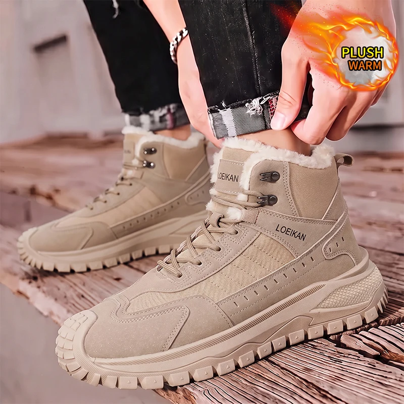 LOEIKAN Herren High-Top-Arbeitsstiefel mit drehbarer Schnalle, breiter Zehenbox, Freizeitschuhe, modische Jagd- und Trekkingschuhe für den täglichen Gebrauch – Detail 7