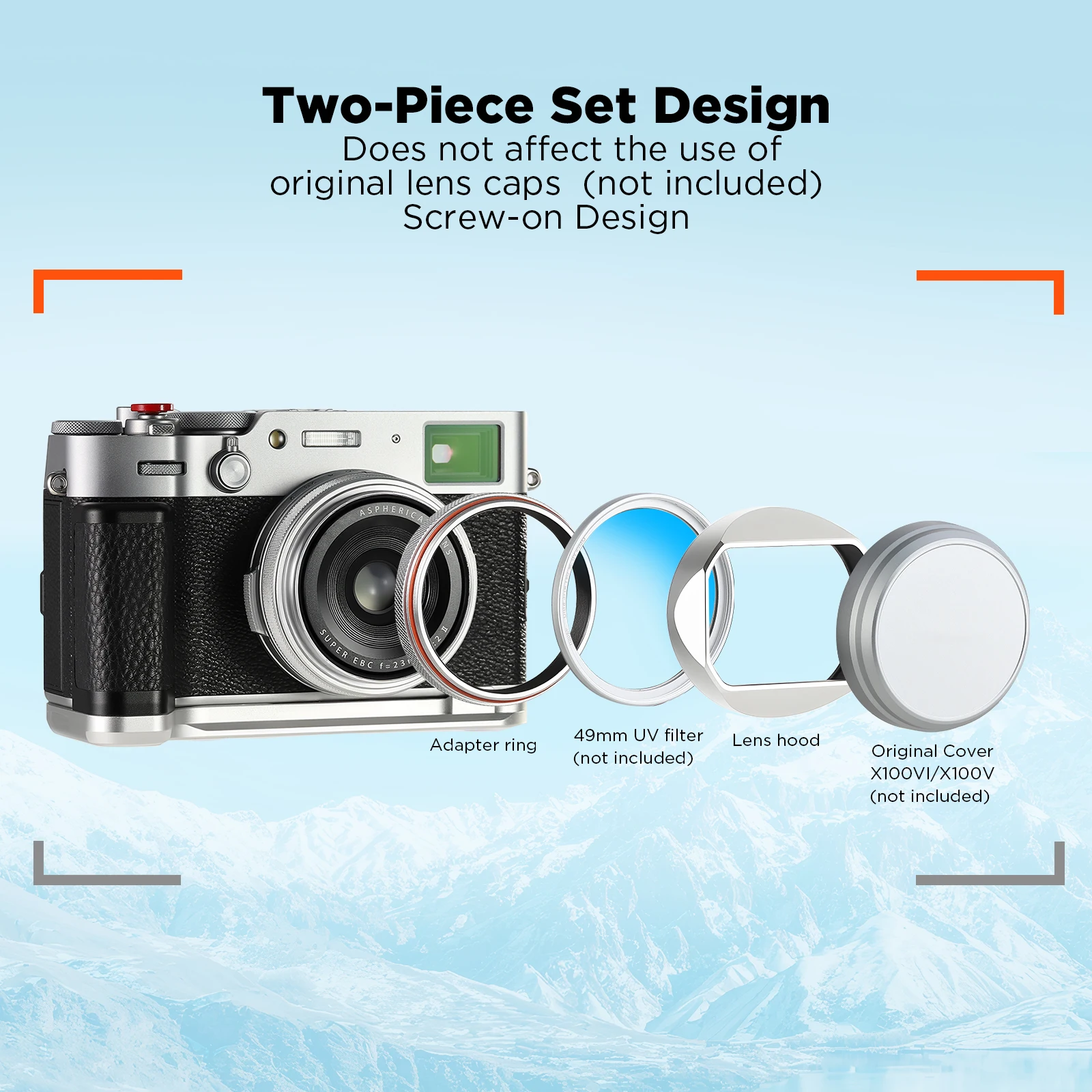 Haoge LH-X54B quadratische Metall-Gegenlichtblende mit 49-mm-Adapterring für Fujifilm Fuji X100VI X100V Kamera, Schwarz – Detail 7