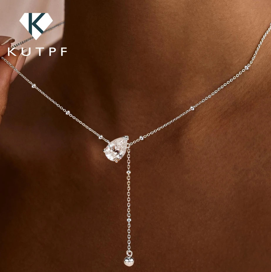 Certified 1/2/3Carat Waterdrop Moissanite Pendant Necklace For Woman S925 Silver Y-Style Pear Cut Solitaire Diamond Neckchain