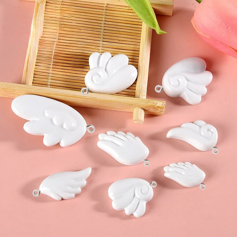 10Pcs White Angel Wing Resin Charms Kawaii Pendants with Loop DIY Jewelry Making Earrings Necklaces Keychains Crafts Supplies