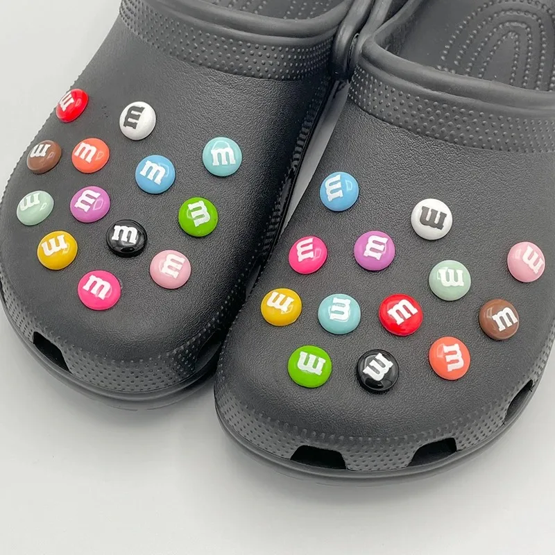 13/26Pcs Funny Letter M Bean Chocolate Candy Pins For Kid's Sandal Small Shoe Charms Decoration Fit Slippers Accessory DIY Parts