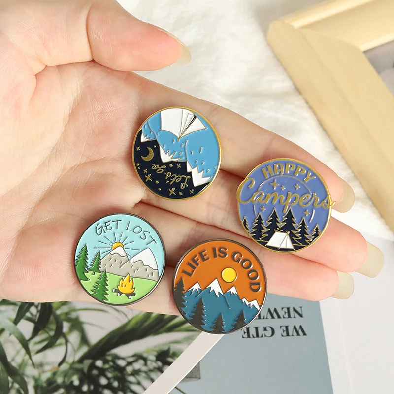 Crossing Hiking Scenery Snow Scene Mountain Peak Alloy Clothing Accessories Backpack Brooch Badge Lapel Pins Travel Brooch Field