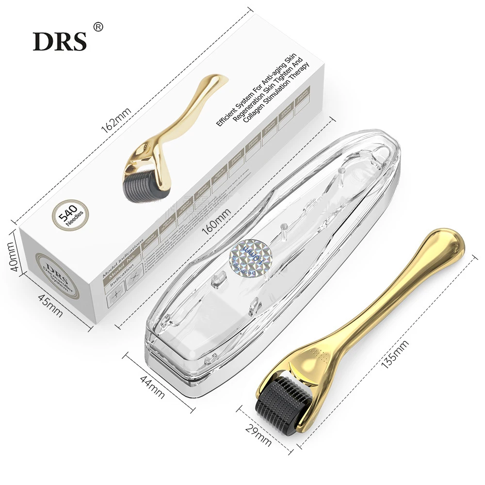 Luxury Golden DRS 540 Derma Roller Micro Needle Mesotherapy 540 Pins Derma Face Roller Skin Care And Hair Growth With Medical CE