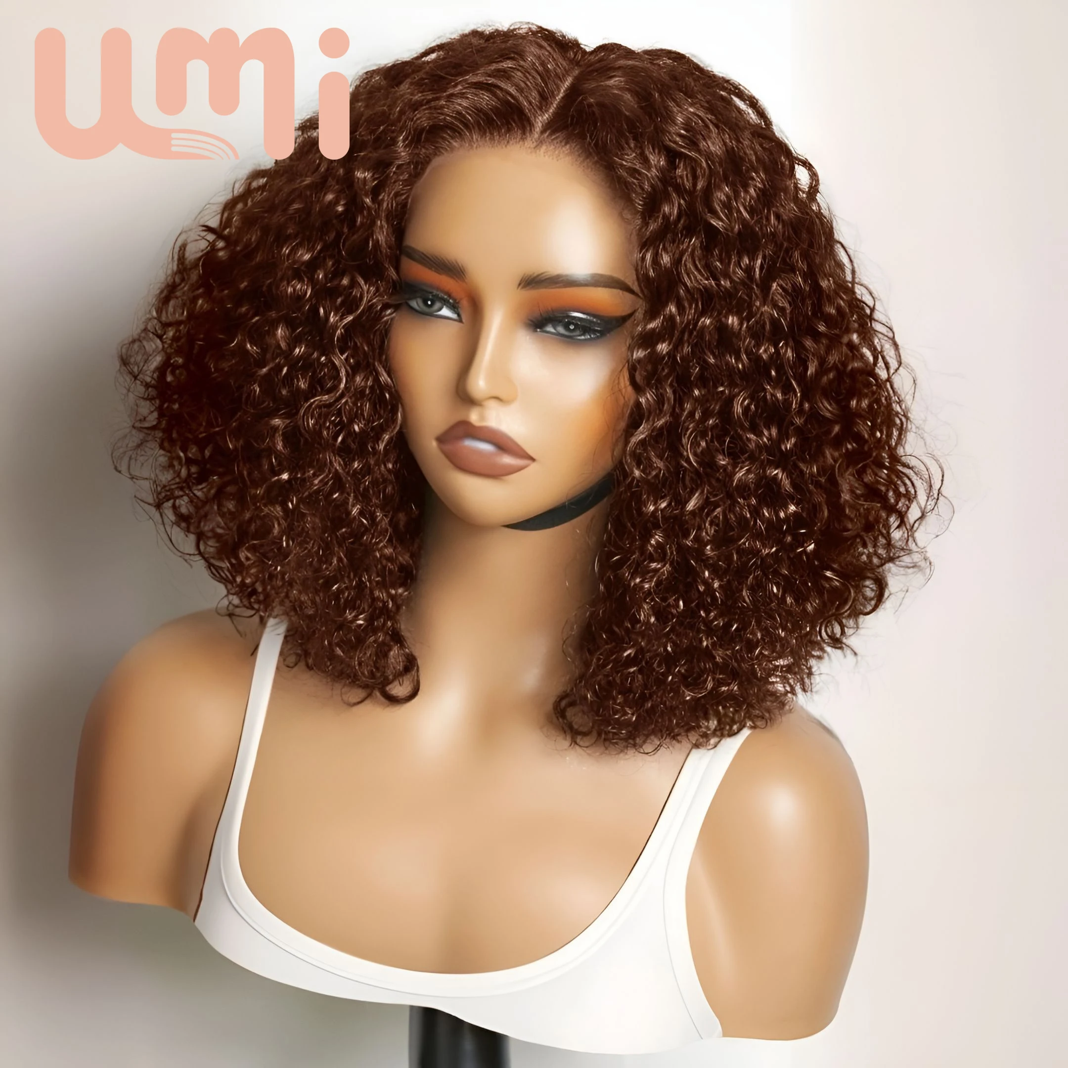 

Deep Wave Curly Short Bob Wig Chocolate Brown Wigs 200% Density Short Bob Wig #4 Color 13x4 Lace Front Wig Brazilian Human Hair