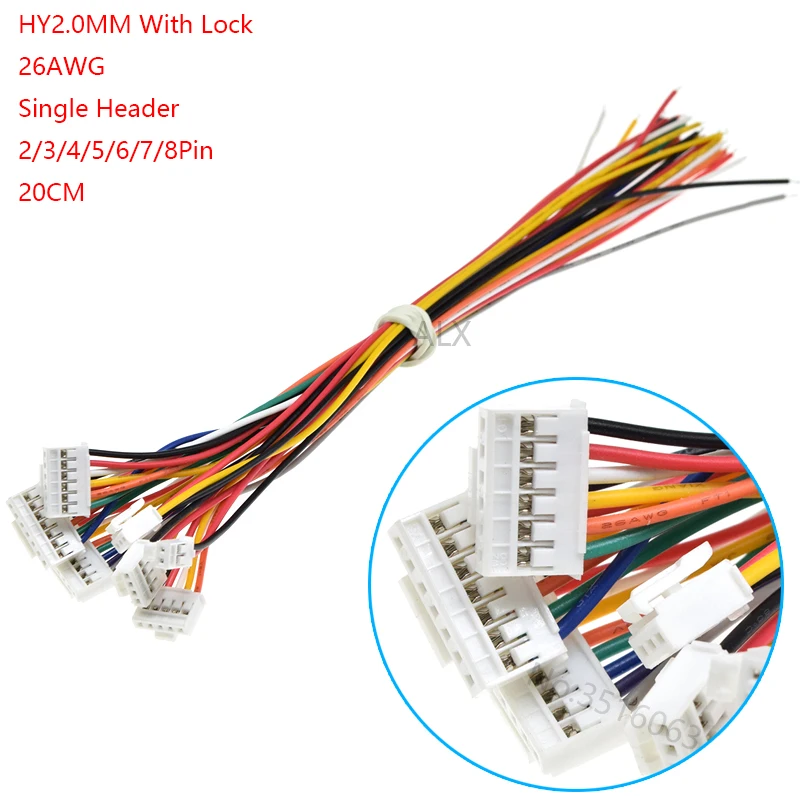 5PCS JST 2mm HY2.0MM Złącze wtykowe męskie z kablem drutowym 2/3/4/5/6/7/8 Pin 26AWG 2.0/2P/3P/4P/5P/6P/7P/8P Pojedynczy nagłówek 20CM