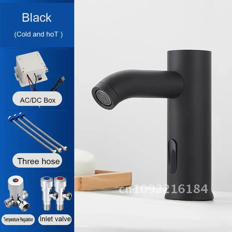Matte Black Powered Bathroom Faucet Cold and Hot Deck Sensor Stainless Mounted Battery Sink Sensor Mixer Steel Infrared