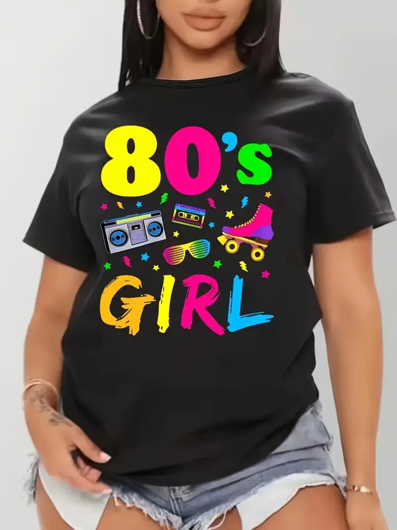 

Vintage Roller Disco Shirt Music Skate Graphic Women's Tee with Faded Print Retro Inspired Cotton Streetwear Concerts Parties