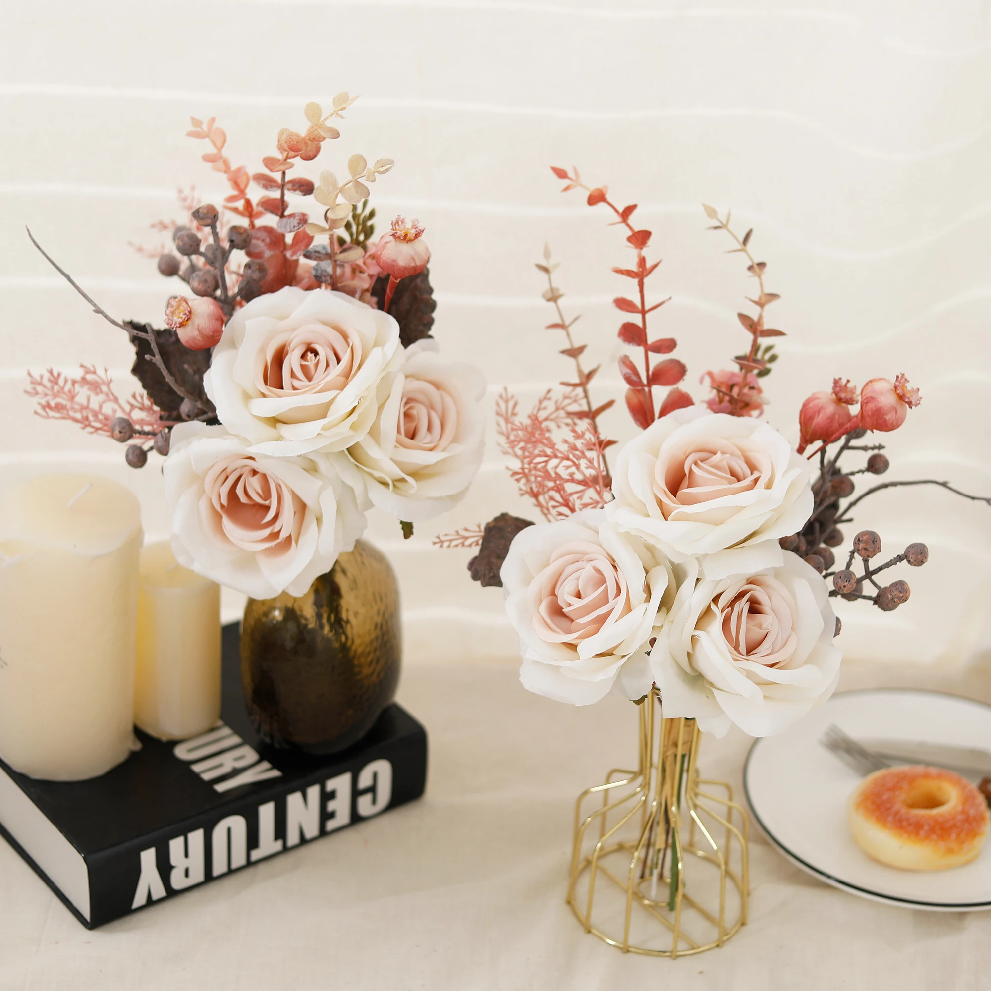 39 cm künstliche Blumen Rose Beere Bouquet Hochzeit Home Party Garten DIY Dekor Wohnzimmer