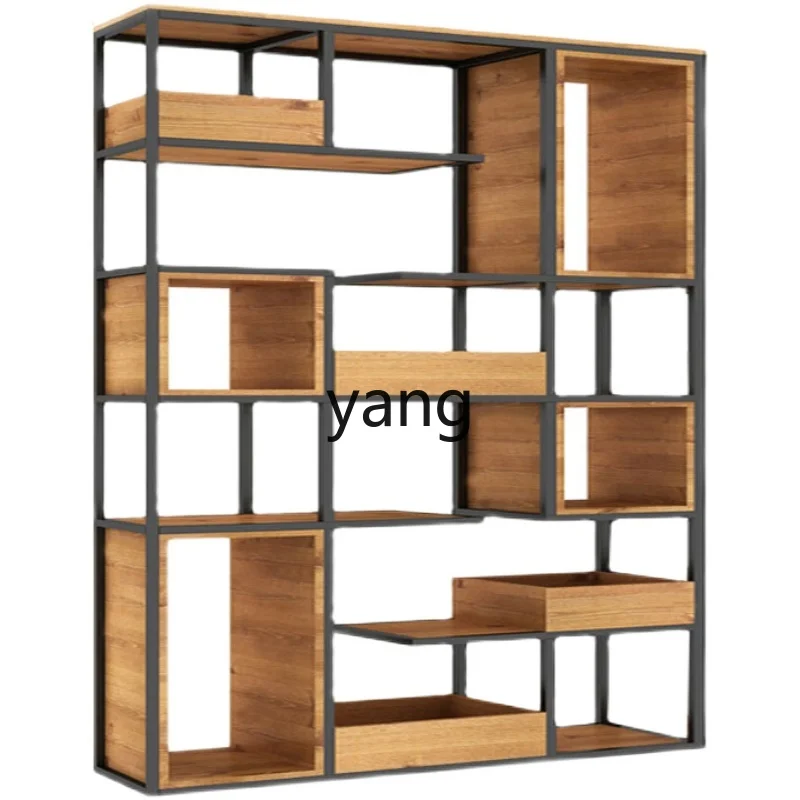Lmm wrought iron shelf floor-to-ceiling multi-layer bookshelf retro creative entrance partition screen