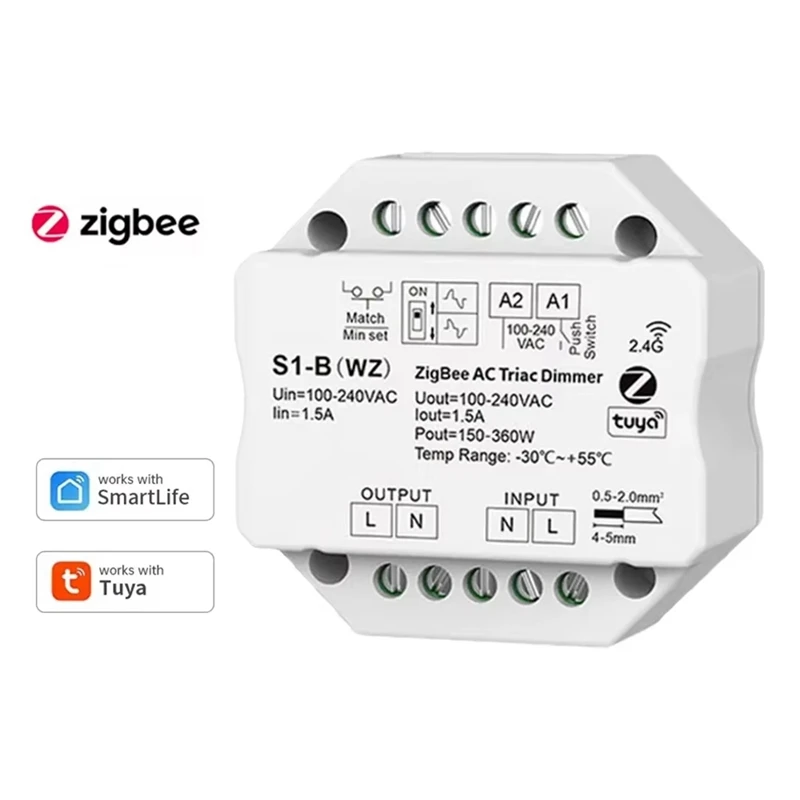 S1-B Tuya Zigbee RF AC Triac Dimmer LED Controller Push Switch Control 110V 220V 230V Smart Life APP For Alexa Assistant-AD03