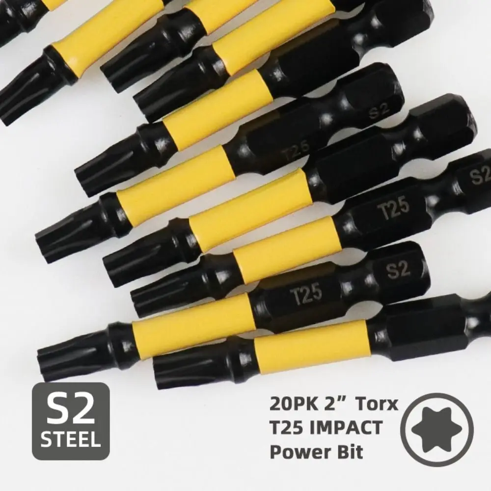 

20 PCS Torx T25 Impact Power Bit High Hardness Strong Magnetic Impact Driver Yellow Batch Head Magnetic Torx Head Hand Drill Bit