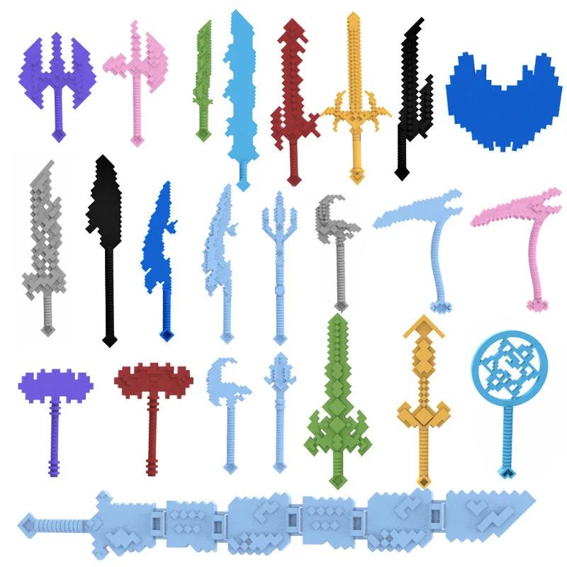 Military Figures Weapon Accessories Set Building Blocks Multicolour Weapon Piece Diamond Sword Trident Boys Assembly Bricks Toys