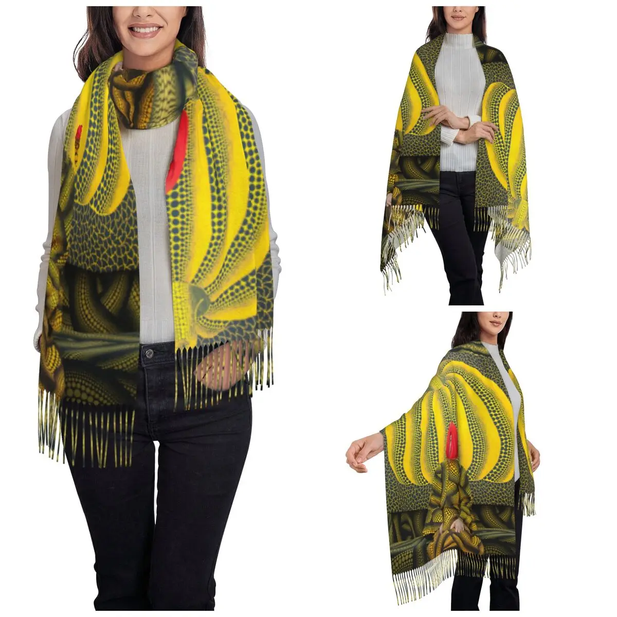 Yayoi Kusama Pumpkins Scarf for Womens Winter Warm Pashmina Shawl Wrap Long Large Scarves with Tassel for Evening Dress