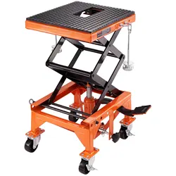 Hydraulic Motorcycle Lift Table 135KG  Capacity Motorcycle Scissor Jack Lift with Wide Deck, J-hooks, 4 Wheels  for ATV Dirt