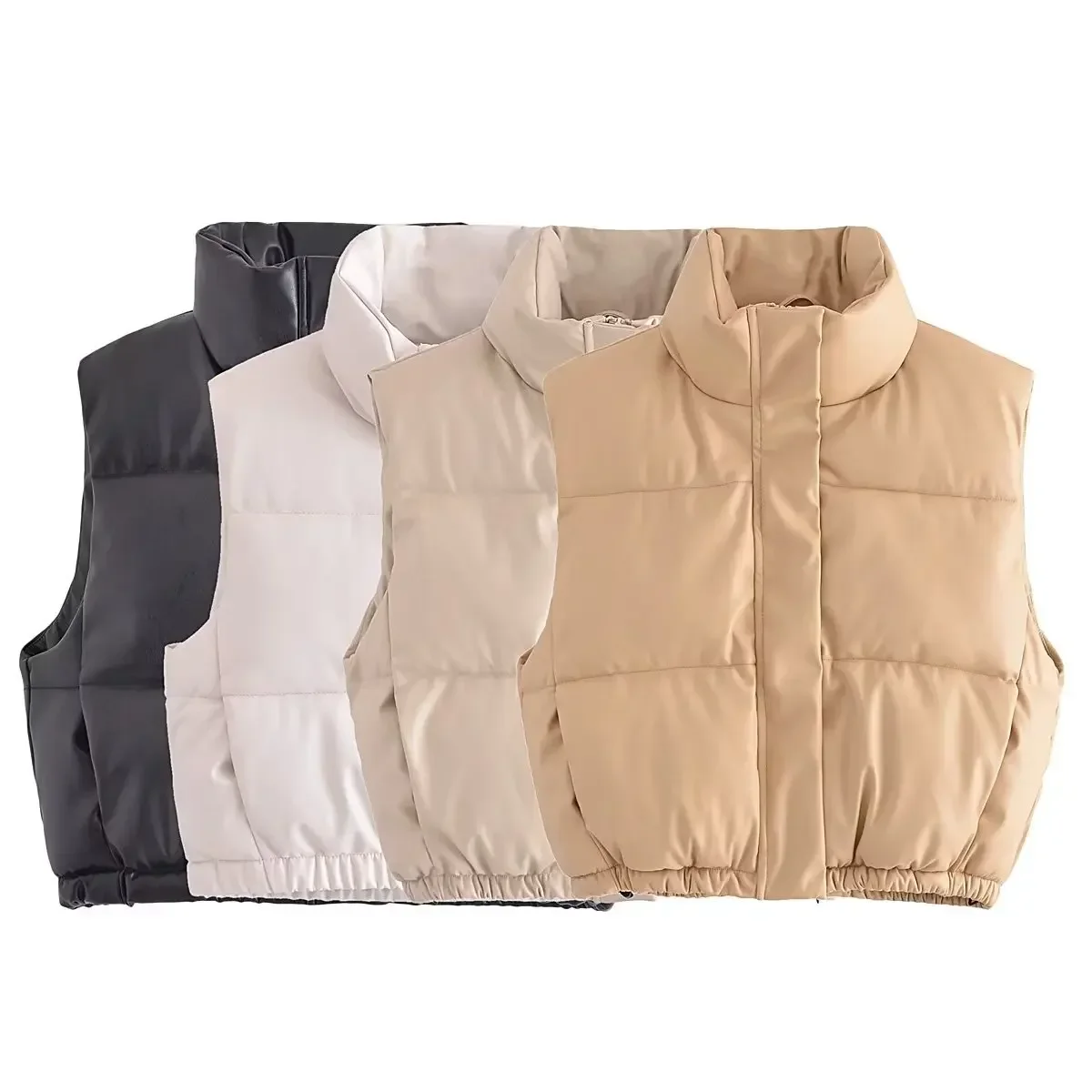 Women Vests Parkas Sleeveless Stand Collar Jackets Casual Zipper Thick Pu Coats Regular Coats Jackets Autumn Winter Streetwear
