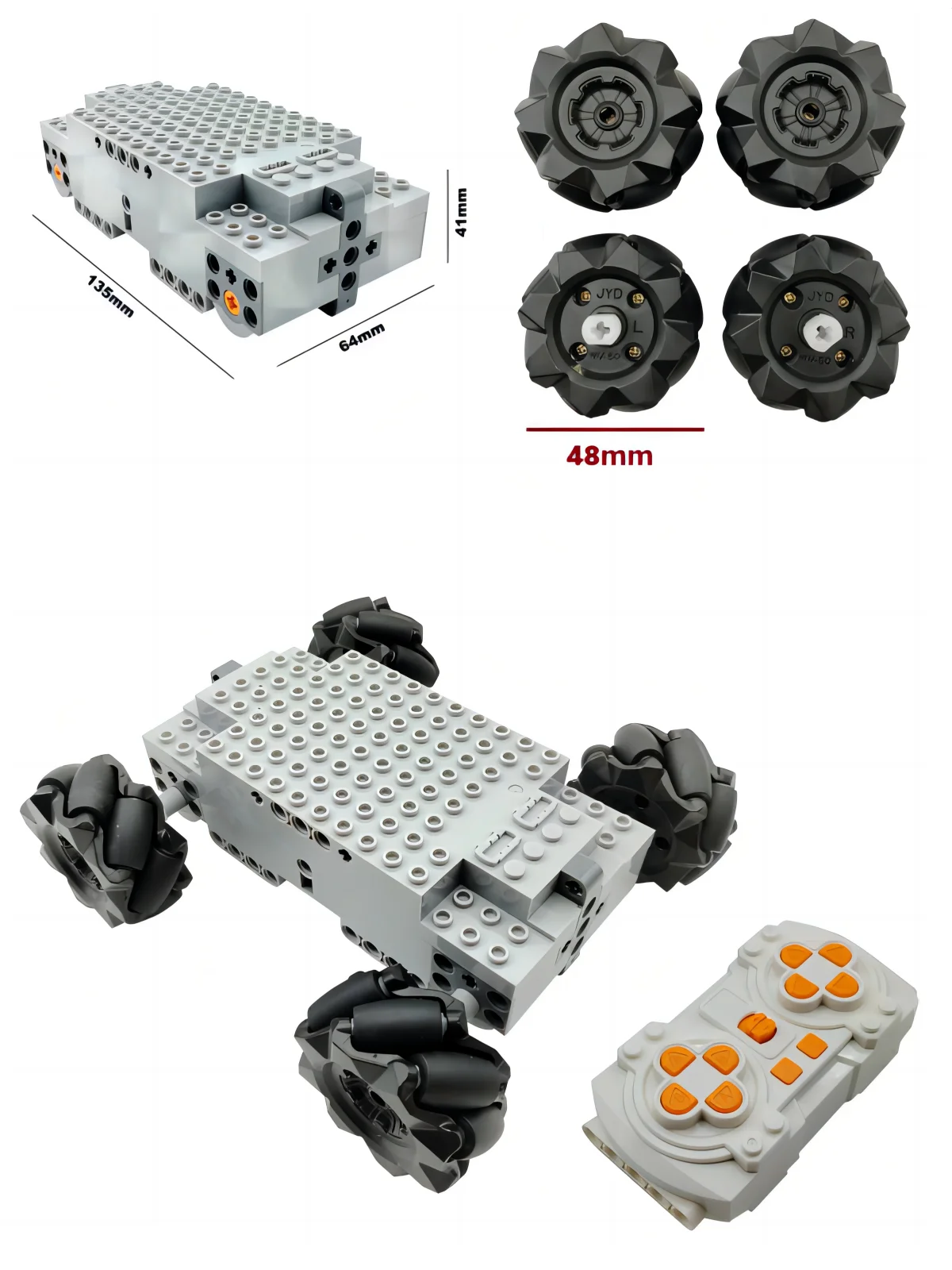 Bloque de construcción eléctrico técnico, ruedas Mecanum omnidireccionales, 4WD, coche con orugas, 4 motores, tanque, excavadora, chasis, potencia, coche RC