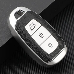 Leather+TPU Car Remote Key Case Cover for Hyundai I30 Ix25 Elantra KONA Solaris Azera Grandeur Ig TM Accent Santa Fe Palisade