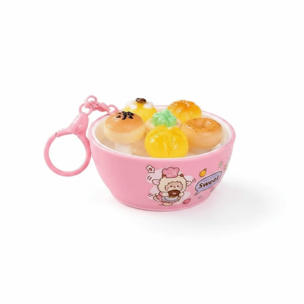 Simulation Food Clicker Fidget Keychain Cute Cat Series Push Button Clicking Pressure Relief Pizza Design Dessert Food
