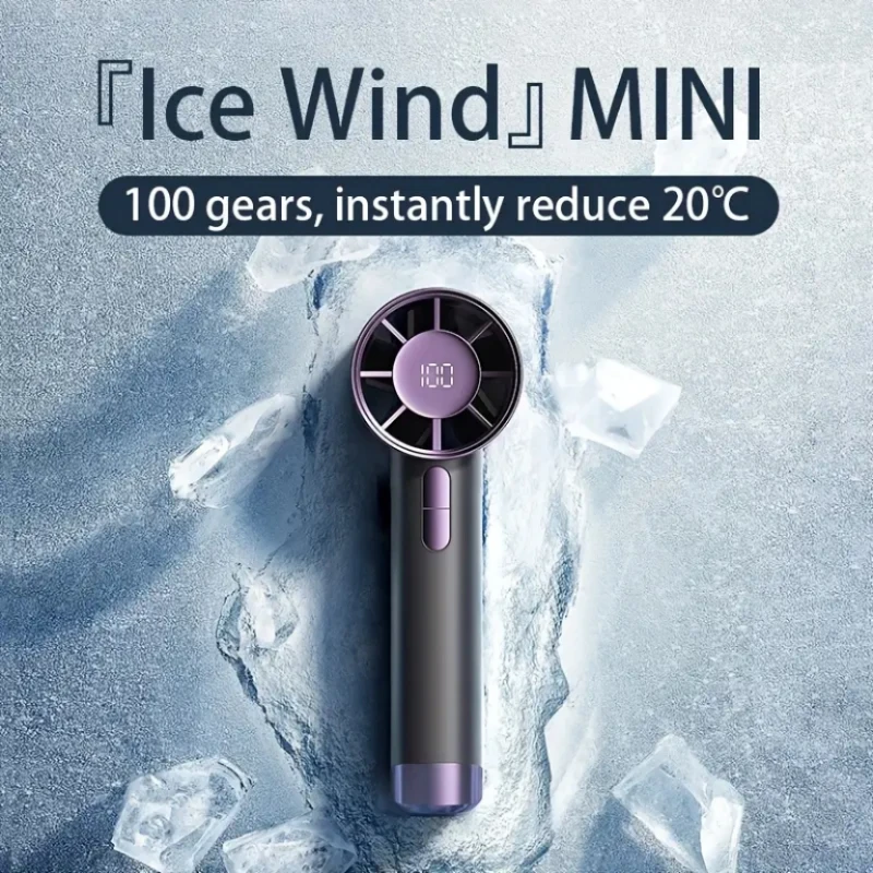 Mini ventilatore USB a 5 velocità con display digitale, ricaricabile e cordino: perfetto per viaggi, attività all'aperto, regali