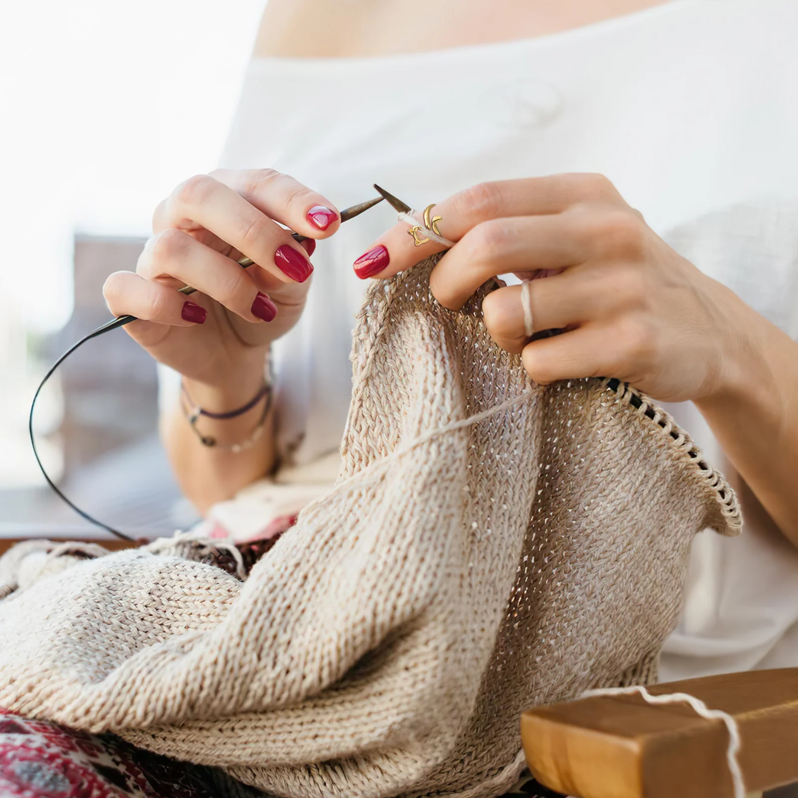 4 Uds. Anillos de ganchillo ajustables con forma de oreja de gato, anillos de dedo de hilo de tejer, diseño abierto, ropa cómoda