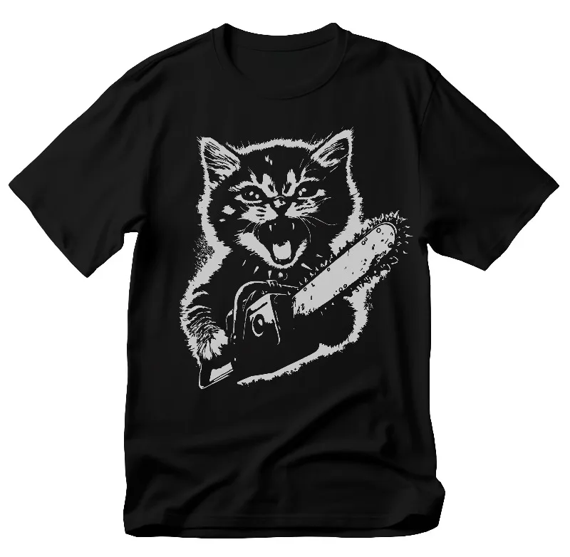 Murderous Black Cat Chainsaw T-Shirt: Meme Graphic Tee Summer Men's and Women's Loose and Breathable T-shirt Top