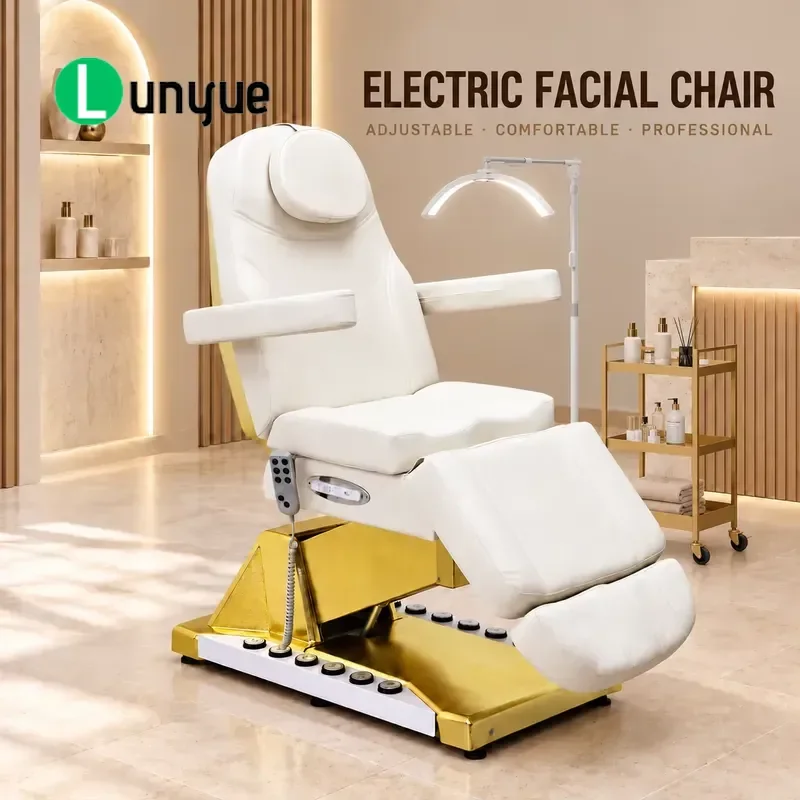 Gold Base Adjustable Electric Beauty Bed Luxury Eyelash Extension Massage Table for Spa Facial Treatment Comfortable