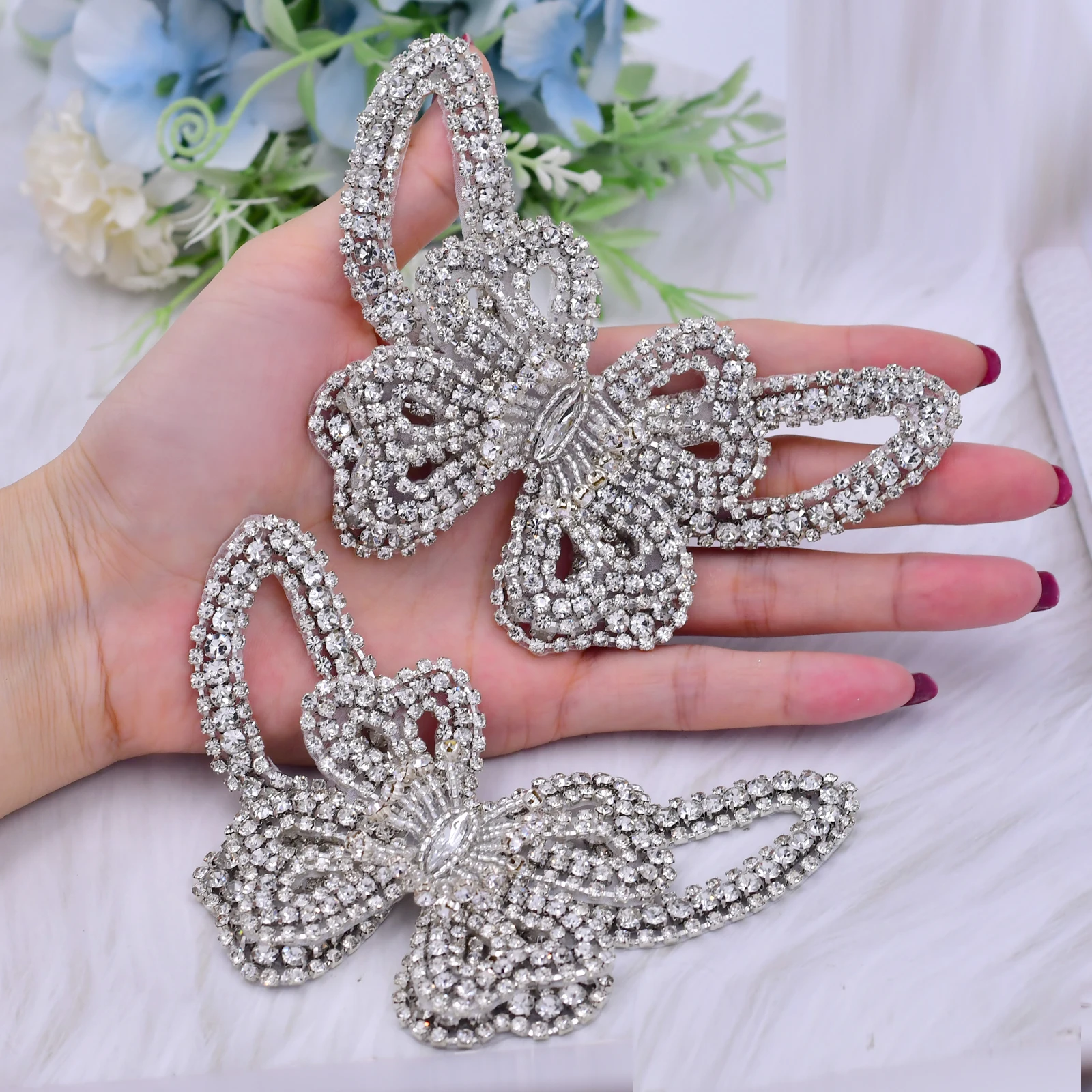 

TOPQUEEN Wedding Shoes Rhinestone Patch Making DIY Bow Patch Sewing Iron On For Dress Coat Bag App Decoration SP06