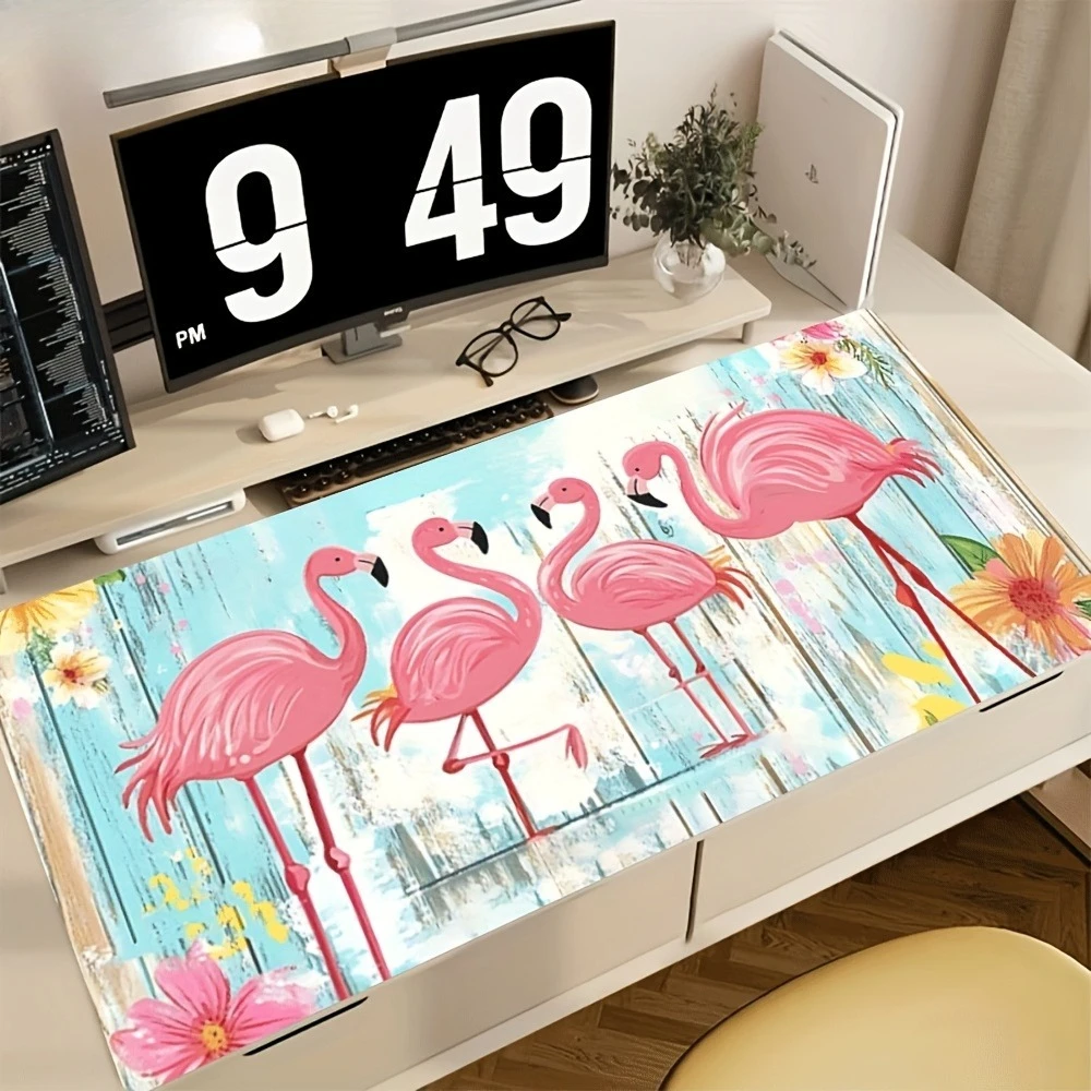 Tapis de souris décoratif avec flamants roses et motifs floraux, accessoires pour ordinateur de bureau, tapis de souris pour gamer