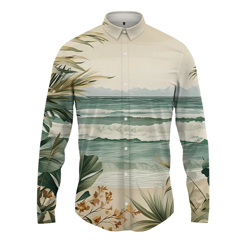 Camisa hawaiana para hombre, camisa de manga larga de playa, ropa estampada, vestido de calle, Top con cuello, nueva moda