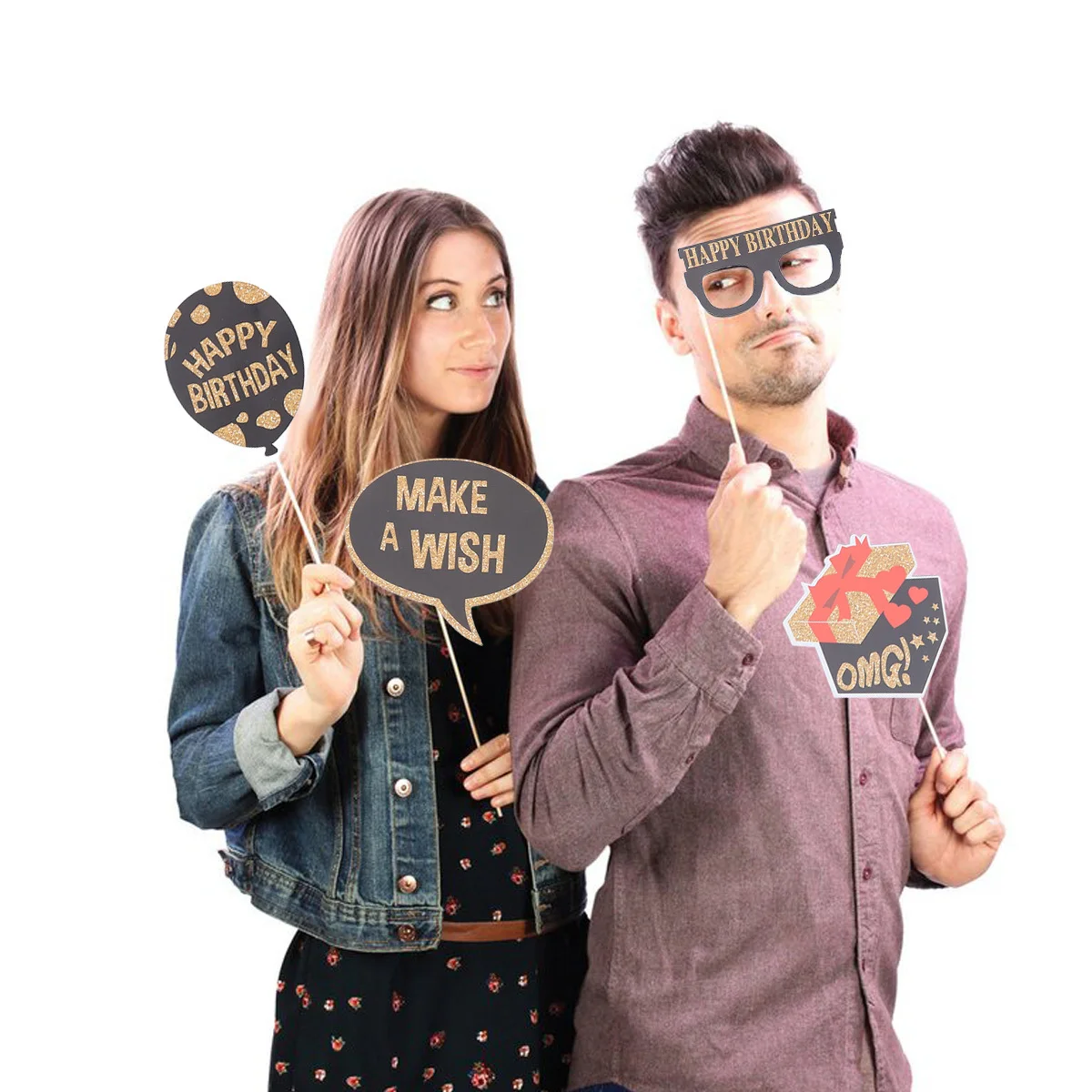 

21pcs Birthday Party Photo Props Glasses Festival Prom Decoration Diy Accessories Glue Stick Card Toothpick