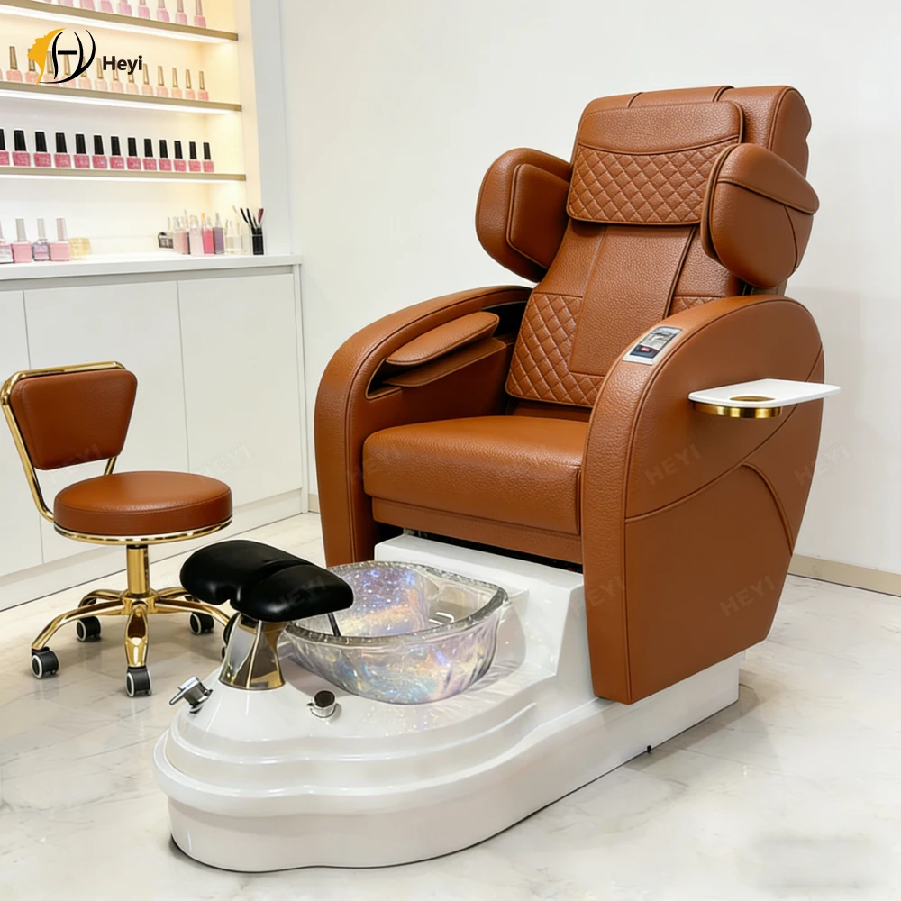 Luxury Nail Salon Human Touch High Back Spa Foot Chair With Drainage Pump And Colorful Lights Spa Massage Pedicure Chairs