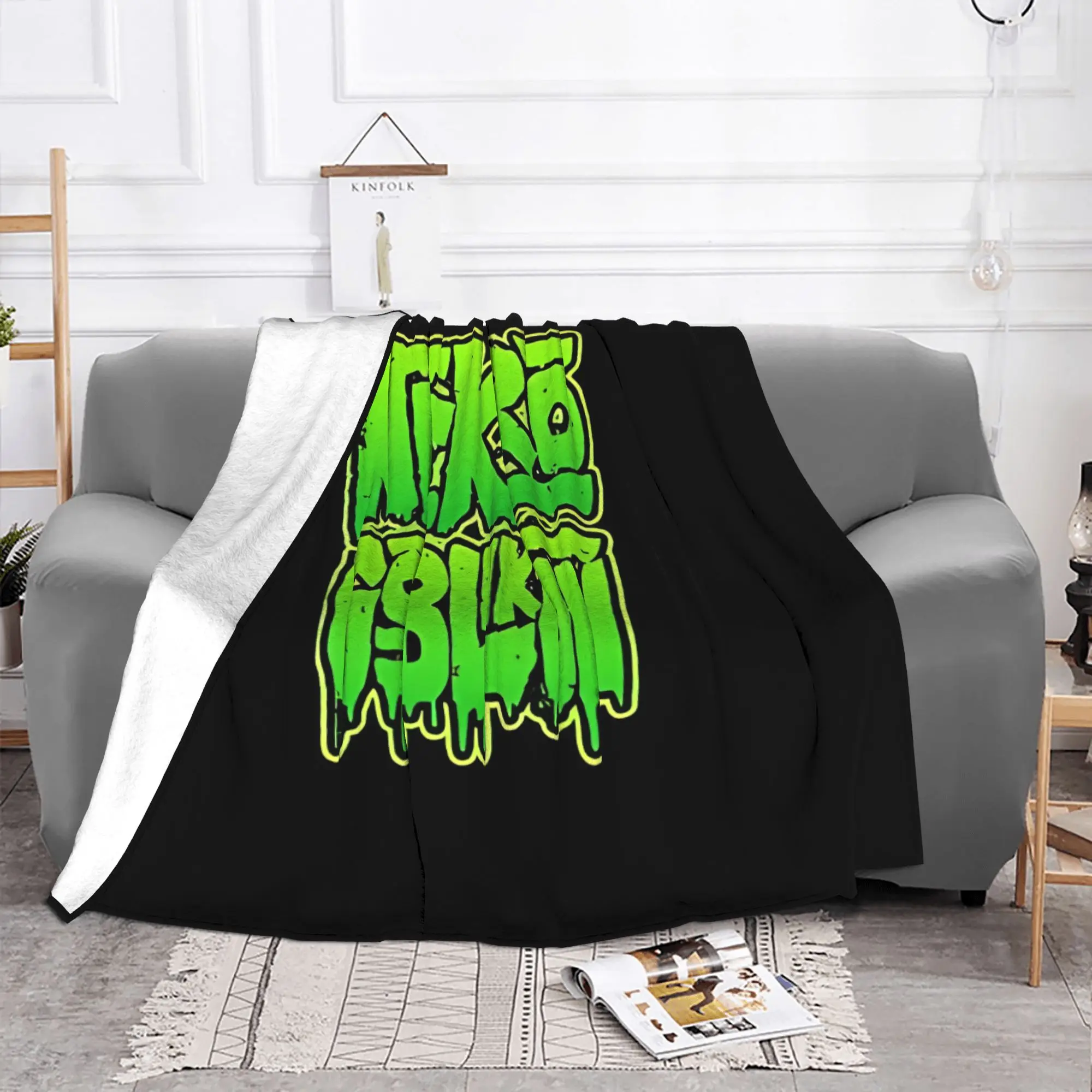 1PC home Cute Room Decor Logo Slime Green Blanket Throw Blanket Nekrogoblikon Novelty Warm Blanket All Season