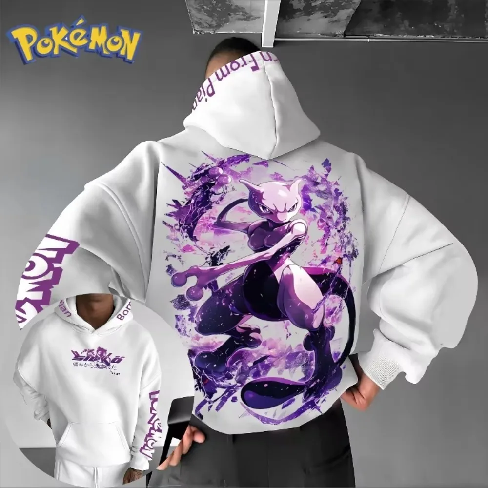 الرجال جديد بوكيمون أنيمي Mewtwo مزدوجة مطبوعة هوديي للرجال والنساء الخريف/الشتاء Harajuku حجم كبير الاتجاه غير رسمي سترة